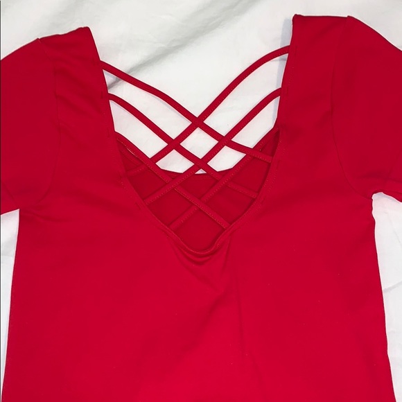 Red Crop Top with Cross Straps Detail - Picture 2 of 3